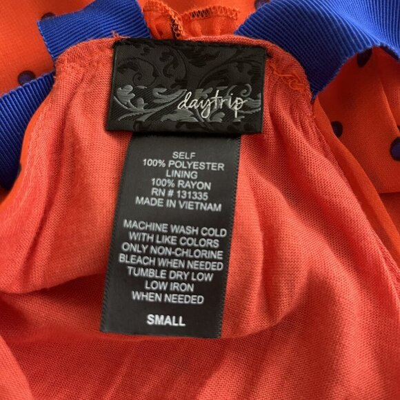 2/$24 Daytrip Polka Dot Tank Top Chiffon Overlay Henley Red Navy Small #8810 - Picture 7 of 8
